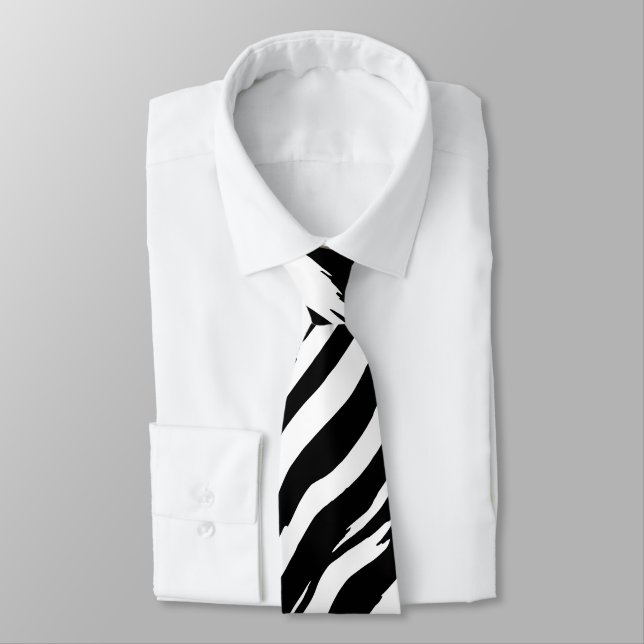 Classic Zebra Print Stripe Fashion Pattern Neck Tie (Tied)