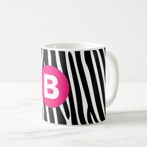 Classic Zebra Stripes Bright Pink Monogram Coffee Mug