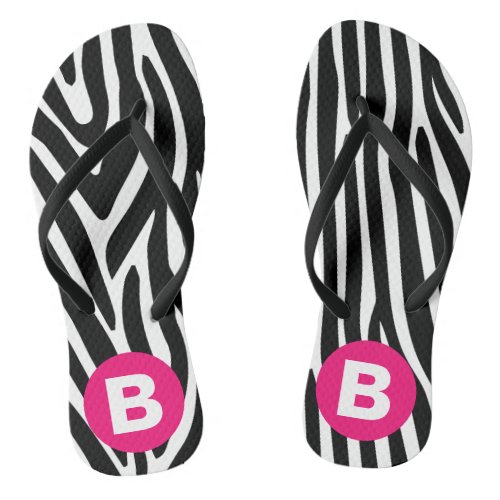 Classic Zebra Stripes Bright Pink Monogram Flip Flops