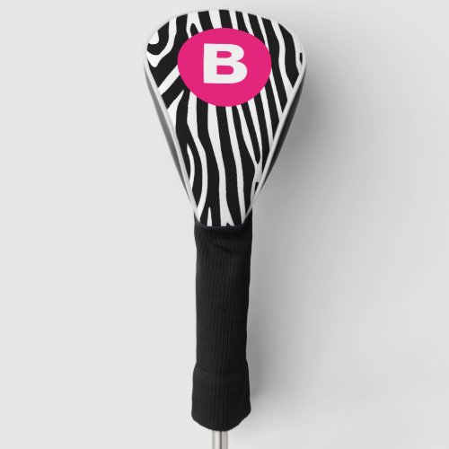 Classic Zebra Stripes Bright Pink Monogram Golf Head Cover