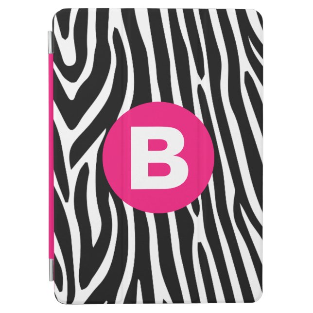 Classic Zebra Stripes Bright Pink Monogram iPad Air Cover (Front)