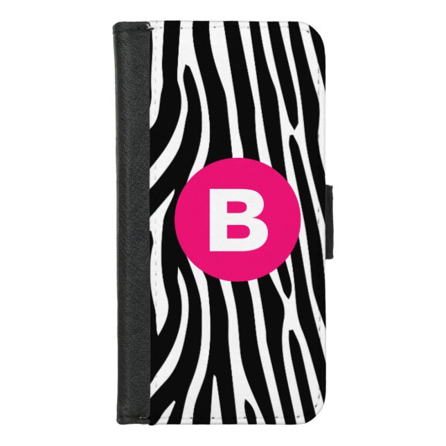 Classic Zebra Stripes Bright Pink Monogram iPhone Wallet Case (Front)