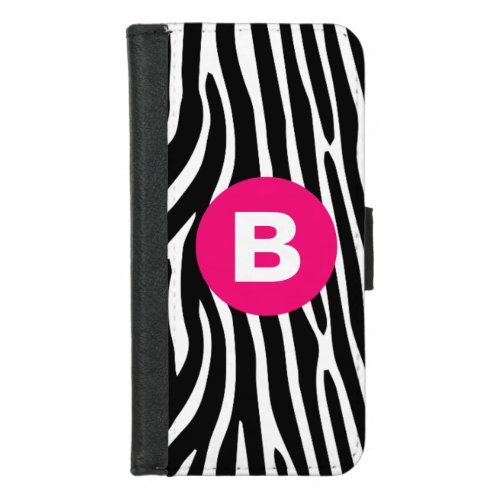 Classic Zebra Stripes Bright Pink Monogram iPhone 87 Wallet Case