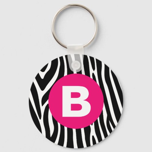 Classic Zebra Stripes Bright Pink Monogram Keychain