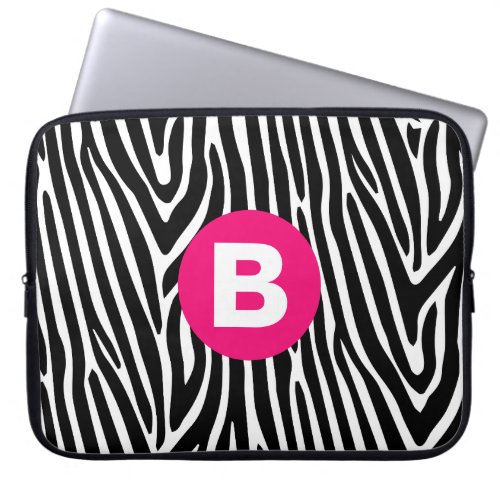 Classic Zebra Stripes Bright Pink Monogram Laptop Sleeve