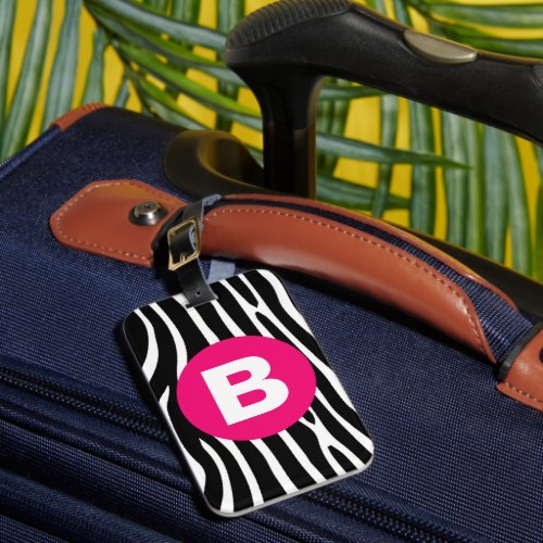 Classic Zebra Stripes Bright Pink Monogram Luggage Tag
