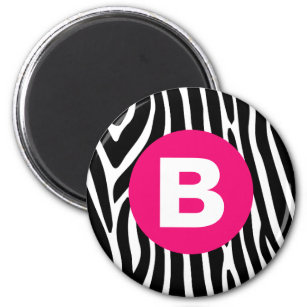 Classic Zebra Stripes Bright Pink Monogram Magnet