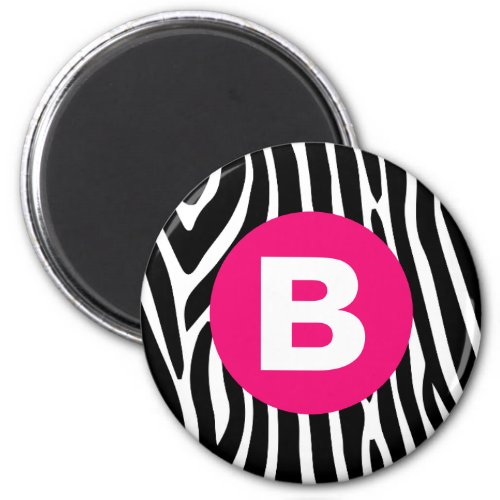 Classic Zebra Stripes Bright Pink Monogram Magnet
