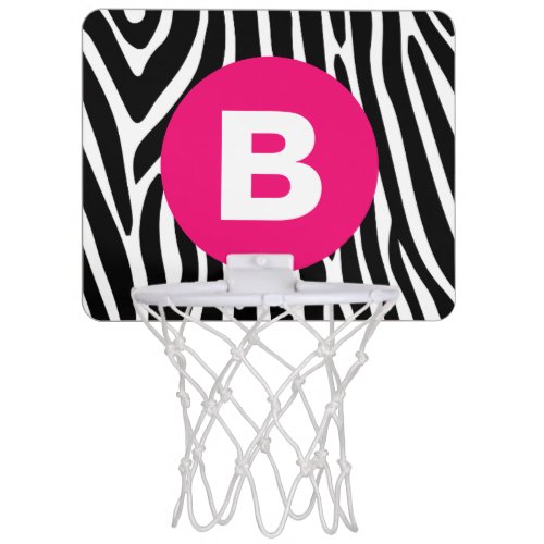 Classic Zebra Stripes Bright Pink Monogram Mini Basketball Hoop