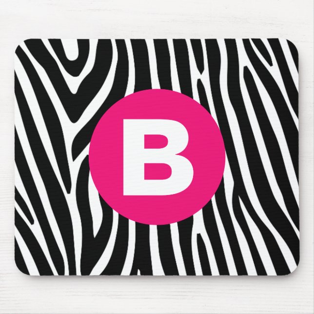 Classic Zebra Stripes Bright Pink Monogram Mouse Pad (Front)