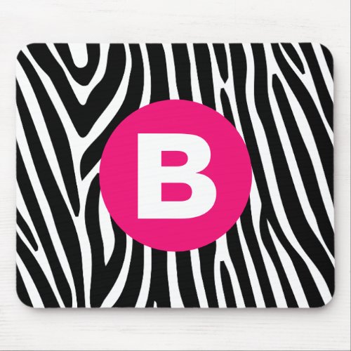 Classic Zebra Stripes Bright Pink Monogram Mouse Pad