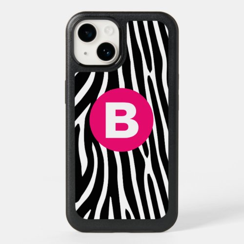Classic Zebra Stripes Bright Pink Monogram OtterBox iPhone 14 Case