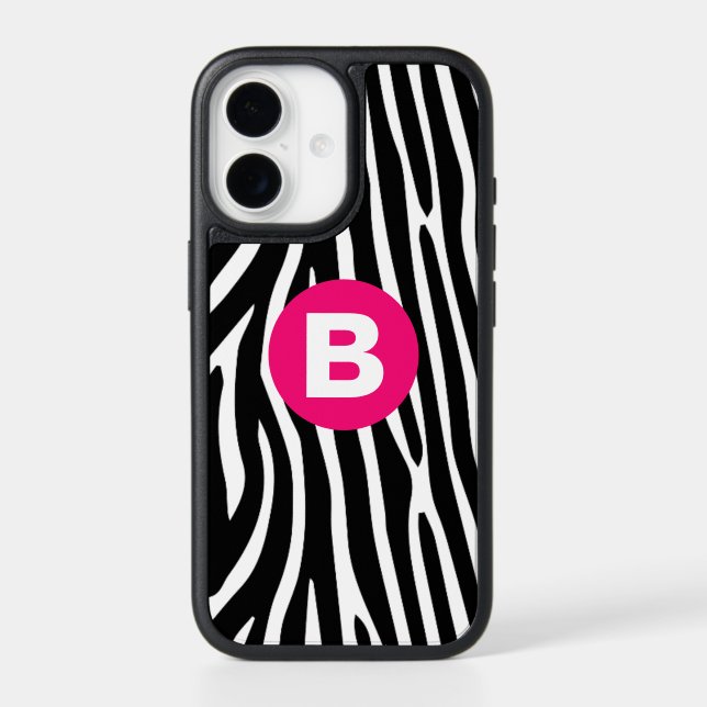 Classic Zebra Stripes Bright Pink Monogram Otterbox iPhone Case (Back)