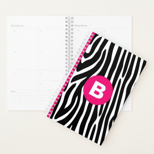 Classic Zebra Stripes Bright Pink Monogram Planner