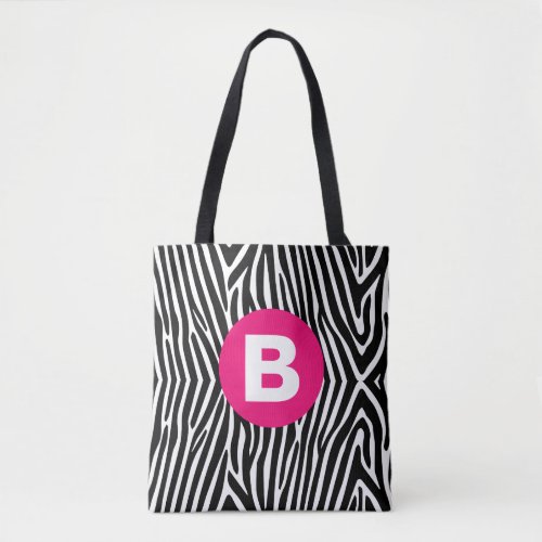 Classic Zebra Stripes Bright Pink Monogram Tote Bag