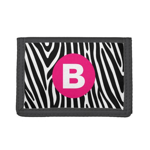 Classic Zebra Stripes Bright Pink Monogram Trifold Wallet
