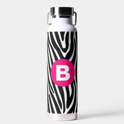 Classic Zebra Stripes Bright Pink Monogram Water Bottle