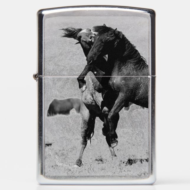 Classic Zippo Lighter Wild Stallions Fighting (Front)