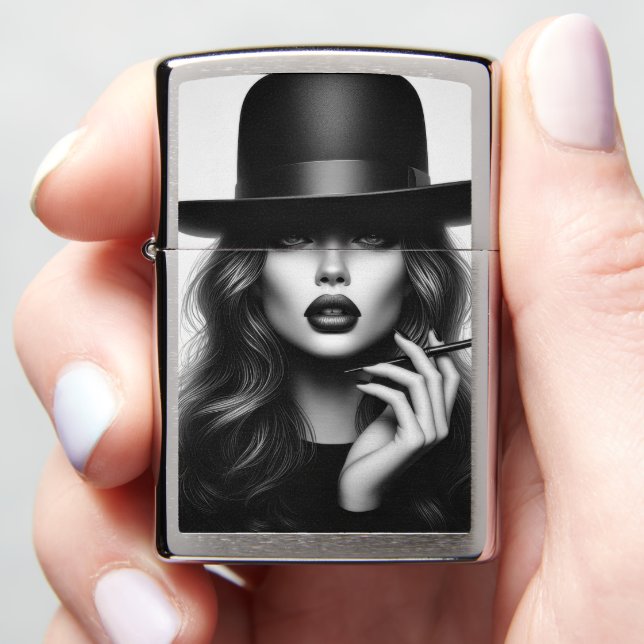 Classic Zippo with AI design of woman with bowler  Zippo Lighter (In Hand)