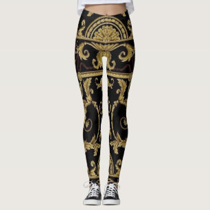 Classical Acanthus Leaf Black and Gold Leggings