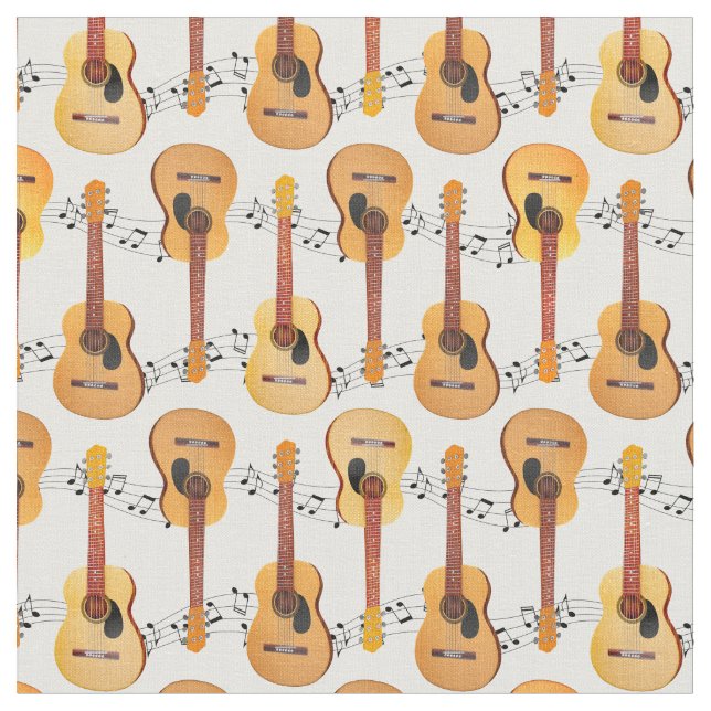 Classical Acoustic Guitars Music Notes Fabric (Close Up)