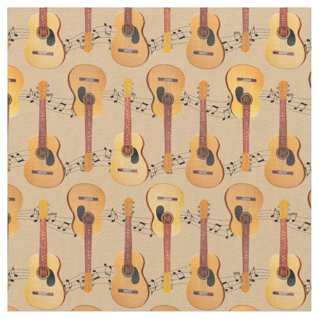 Classical Acoustic Guitars Music Notes Fabric (Close Up)