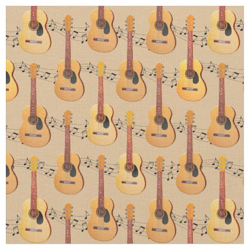 Classical Acoustic Guitars Music Notes Fabric