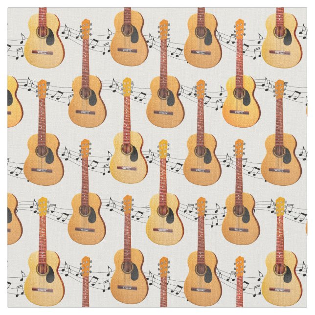 Classical Acoustic Guitars Music Notes Fabric (Close Up)