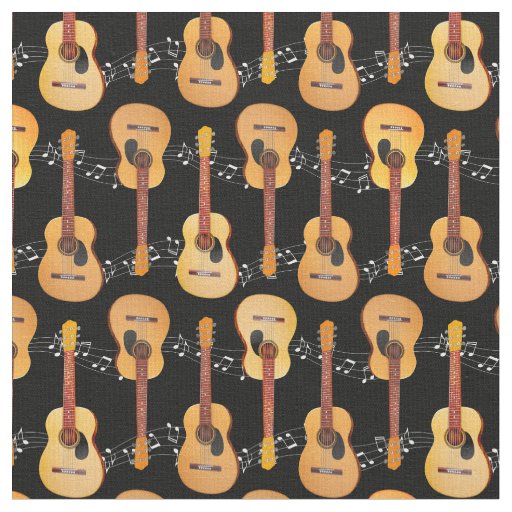 Classical Acoustic Guitars Music Notes on Black Fabric