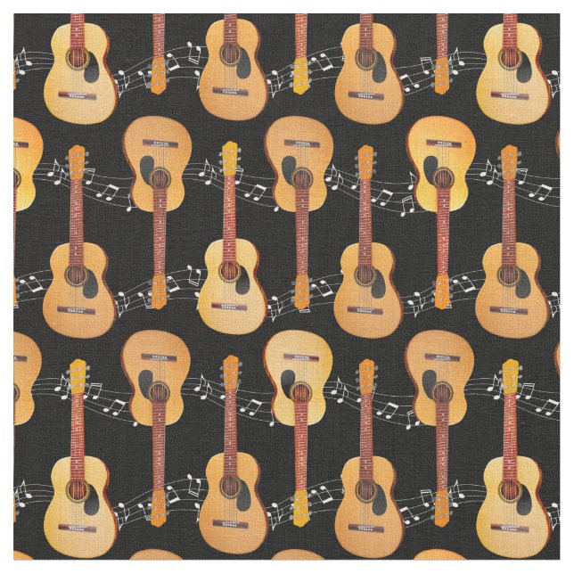 Classical Acoustic Guitars Music Notes on Black Fabric (Close Up)