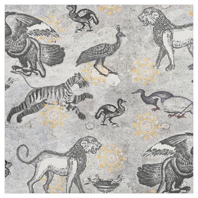 Classical Ancient Roman Animal Mosaic Fabric (Swatch)