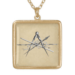 Classical Architecture Drafting Tools Gold Plated Necklace