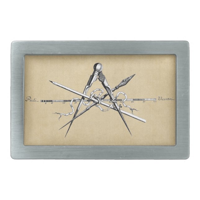 Classical Architecture Drafting Tools Rectangular Belt Buckle (Front)