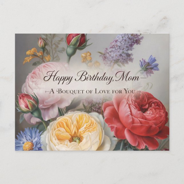 Classical Birthday Design for Mom with Bouquet Postcard (Front)