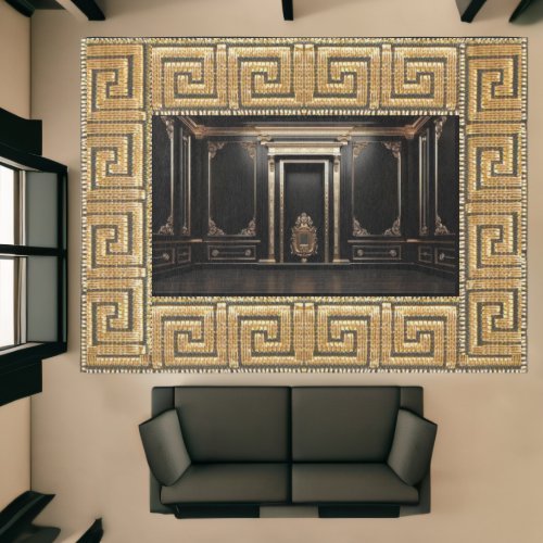 Classical Black and Gold Motif with Greek Key Area Rug