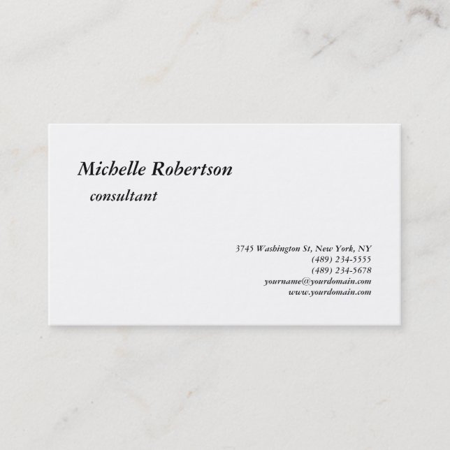 Classical Black White Plain Minimalist Business Card (Front)