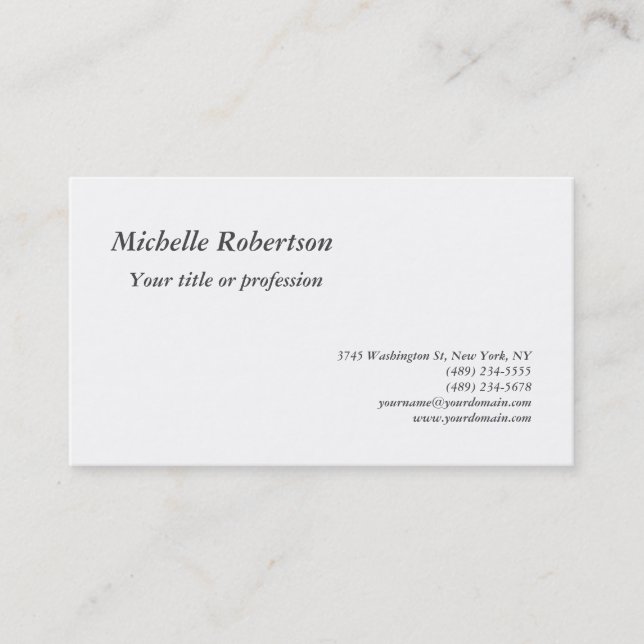 Classical Black White Plain Minimalist Simple Business Card (Front)
