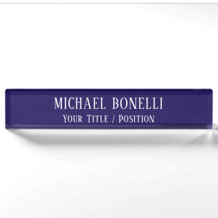 Classical Blue Color Elegant Serif Font Minimalist Desk Name Plate