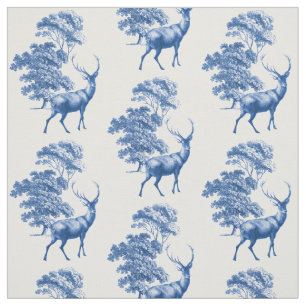 Classical Blue Countryside Toile Deer in Forest Fabric