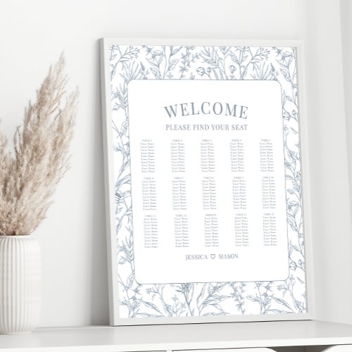 Classical blue flowers wedding seating chart