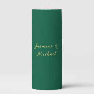 Classical Calligraphy Couple Names Green & Gold Pillar Candle
