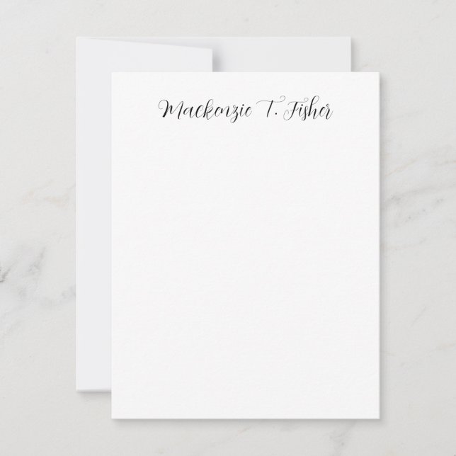 Classical Calligraphy Elegant Plain Black & White Note Card (Front)