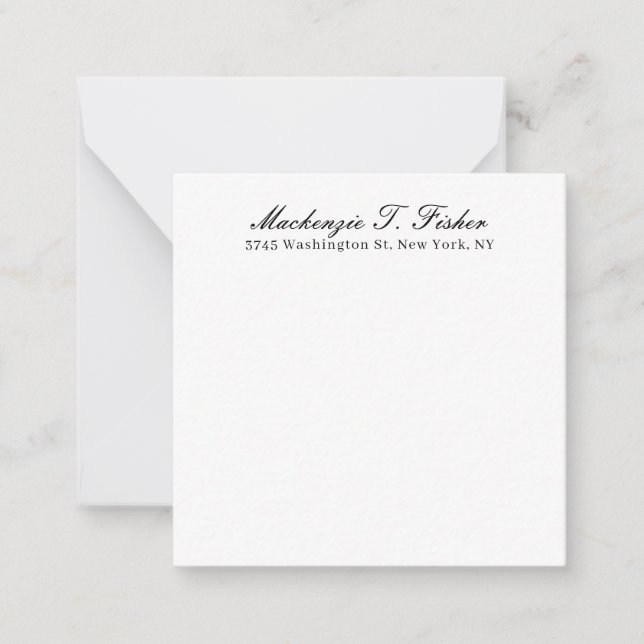 Classical Calligraphy Elegant Plain Black & White Note Card (Front)