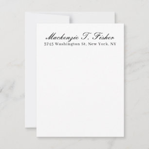 Classical Calligraphy Elegant Plain Black & White Note Card