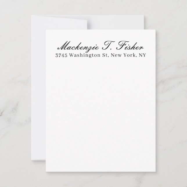 Classical Calligraphy Elegant Plain Black & White Note Card (Front)