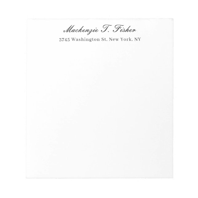 Classical Calligraphy Elegant Plain Black & White Notepad (Front)