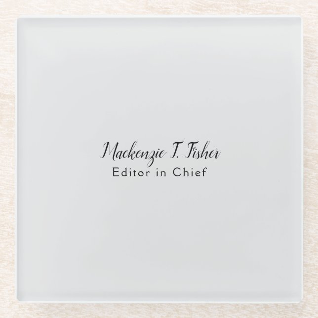 Classical Calligraphy Elegant Plain Simple Grey Glass Coaster (Front)