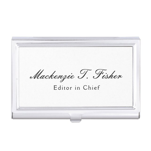 Classical Calligraphy Elegant Plain Simple White Business Card Case (Front)