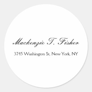 Classical Calligraphy Elegant Plain Simple White Classic Round Sticker