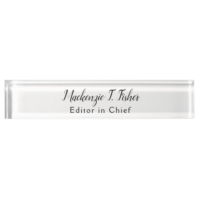 Classical Calligraphy Elegant Plain Simple White Desk Name Plate (Front)